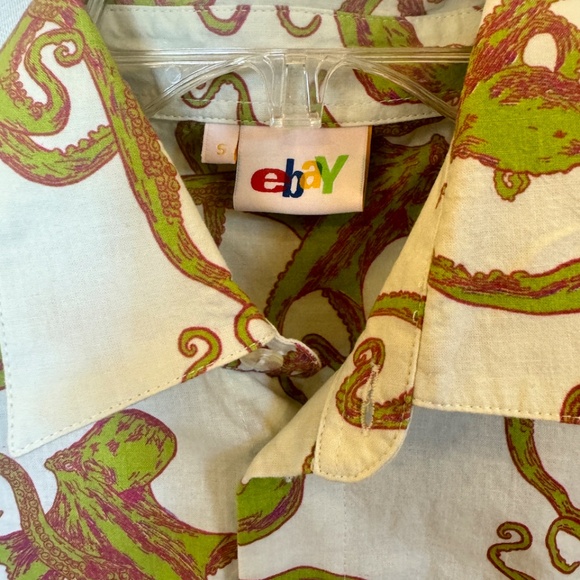 EBAY store Embroidered Logo Octopus Short Sleeve Button Down Shirt - Picture 5 of 8